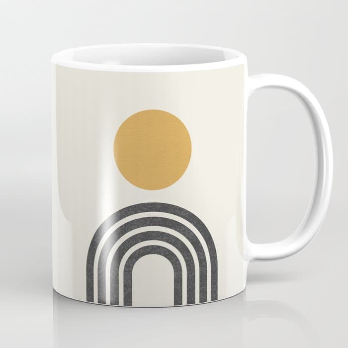 Mid century modern gold sun and black rainbow Coffee Mug