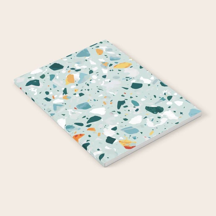 Mint Terrazzo, Eclectic Marble Texture Pattern, Colorful Neutral Pastel Illustration, Floor Tiles Notebook