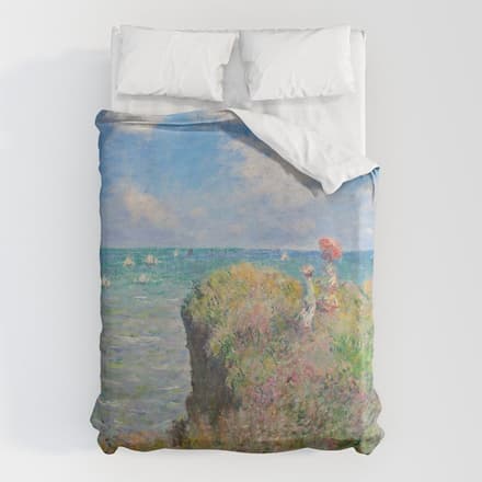 Claude Monet " Cliff Walk At Pourville" Duvet Cover