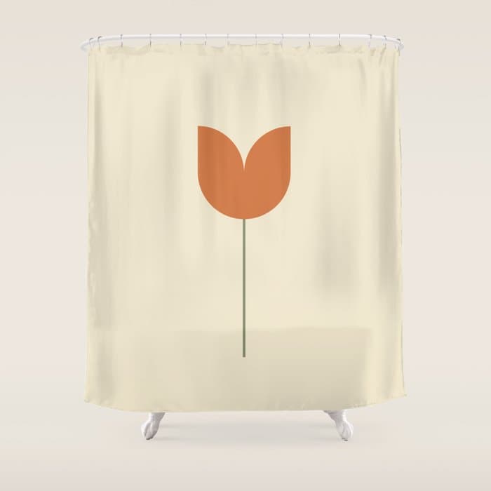 Vintage Tulip Minimalism - Red Shower Curtain