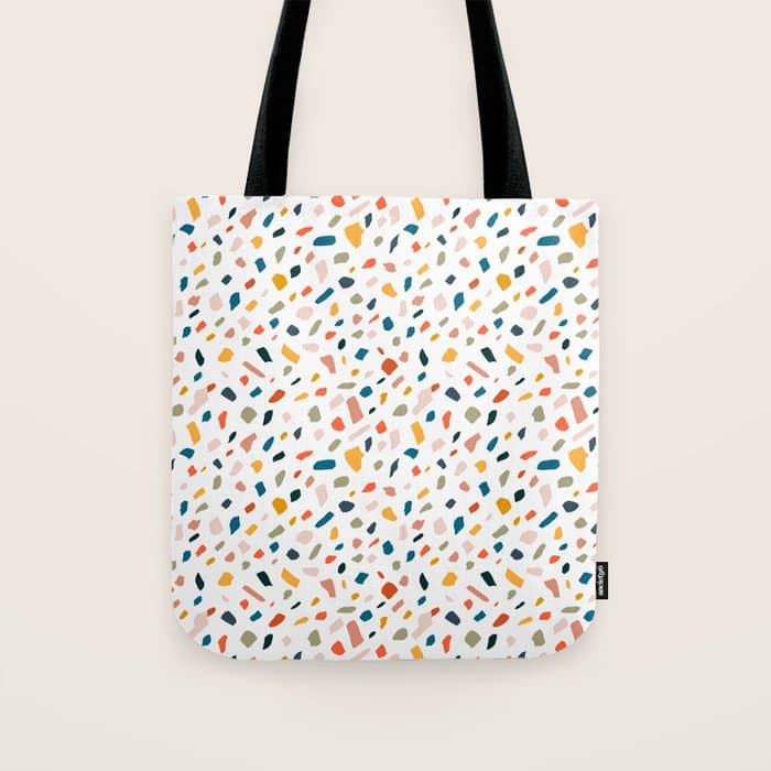 Terrazzo, Abstract Quirky Shapes Bohemian Modern Pattern Confetti Celebration Random Colorful Shapes Tote Bag