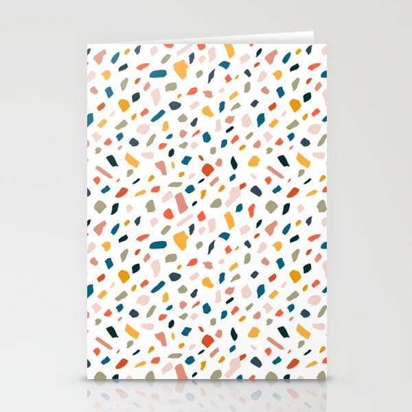 Terrazzo, Abstract Quirky Shapes Bohemian Modern Pattern Confetti Celebration Random Colorful Shapes Stationery Card