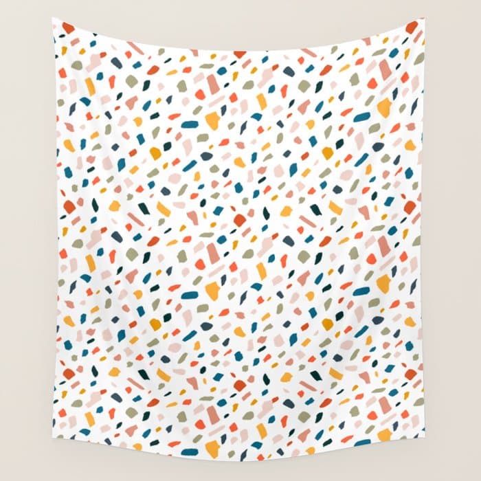 Terrazzo, Abstract Quirky Shapes Bohemian Modern Pattern Confetti Celebration Random Colorful Shapes Wall Tapestry