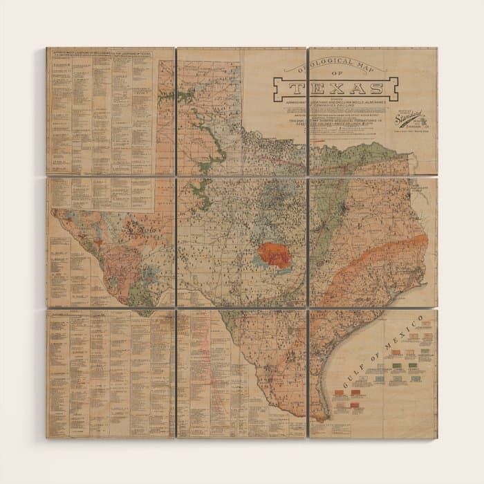 Vintage Geological Map of Texas (1920) Wood Wall Art