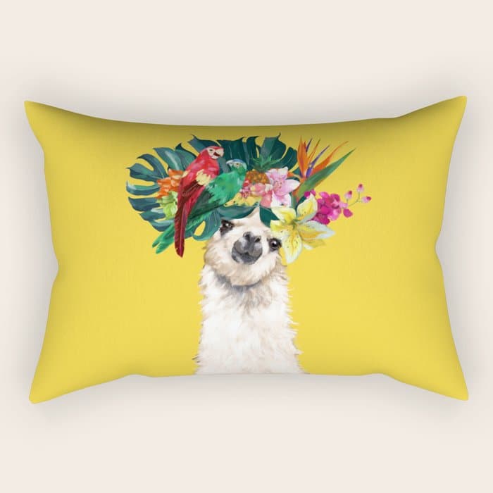 Aloha Hawaiian Llama in Yellow Rectangular Pillow