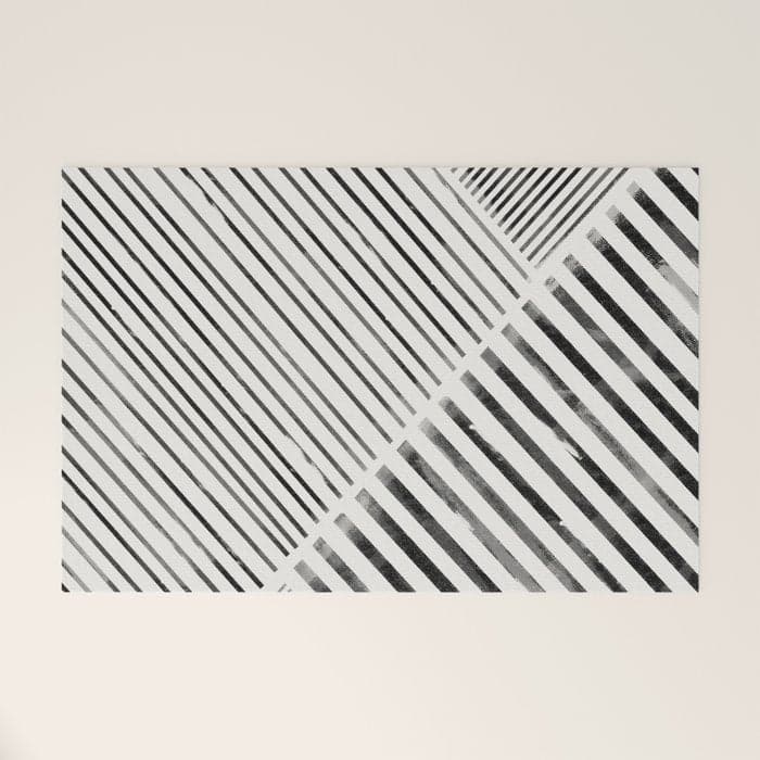 Black and White Stripes, Abstract Welcome Mat