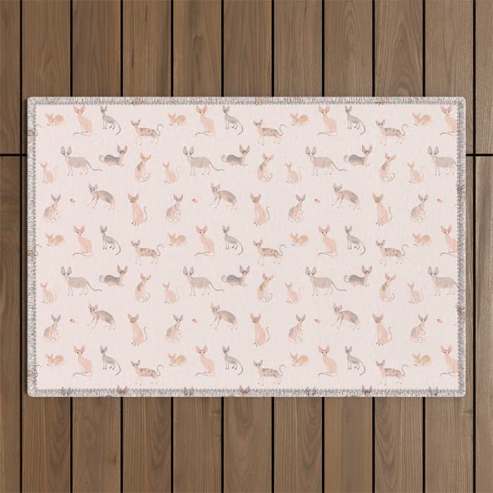 Sphynx Cats - No Furr Don't Care - Cat Pink Outdoor Rug