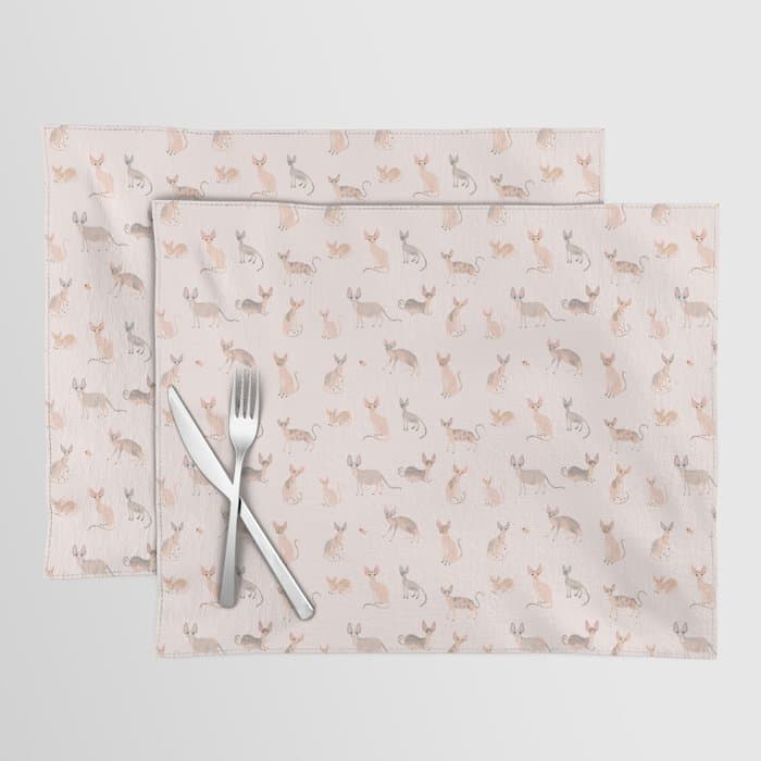 Sphynx Cats - No Furr Don't Care - Cat Pink Placemat