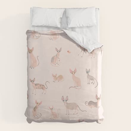 Sphynx Cats - No Furr Don'T Care - Cat Pink Duvet Cover