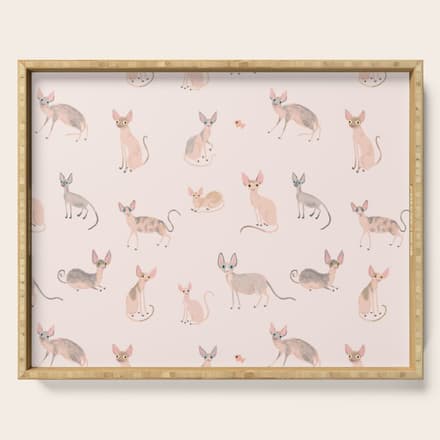 Sphynx Cats - No Furr Don'T Care - Cat Pink Serving Tray