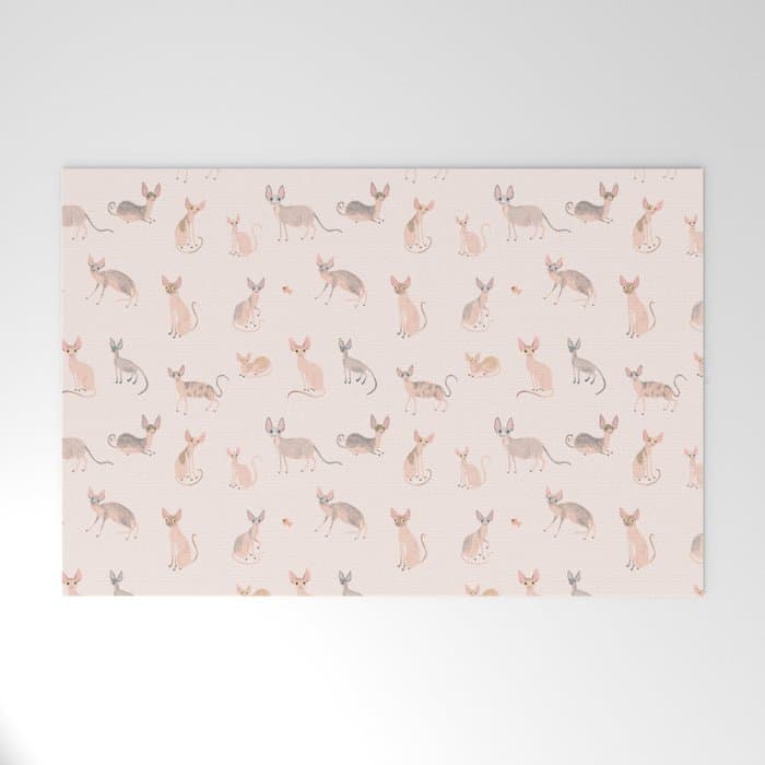 Sphynx Cats - No Furr Don't Care - Cat Pink Welcome Mat