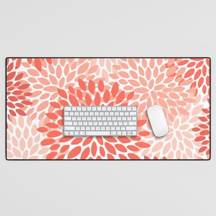 Flowers Pattern, Coral, Pink, Floral Prints Desk Mat