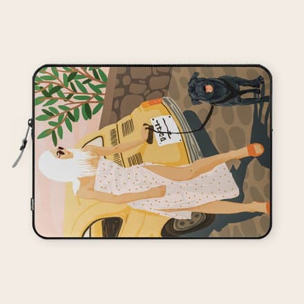 Tour, Pet Dog Walk, Italy Summer Fashion Woman, Animal Illustration, Travel Bohemian Cooper Painting Laptop Sleeve