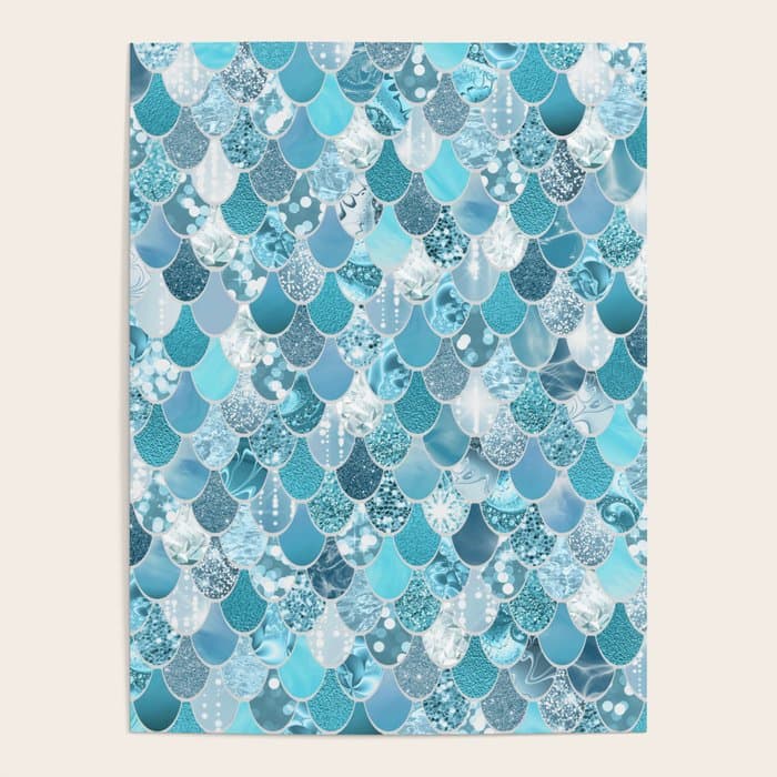 Cute Mermaid Scales, Teal and Aqua Poster