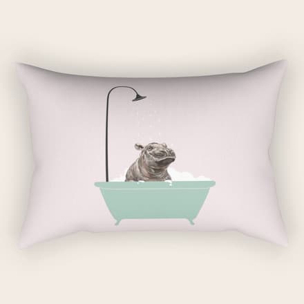 Hippo Enjoying Bubble Bath Rectangular Pillow