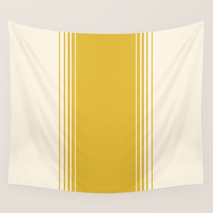 Marigold Yellow and Creme Lines Wall Tapestry