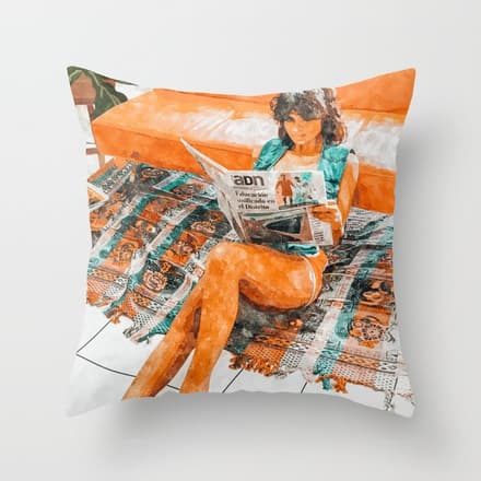 The Gossip Column | Modern Bohemian Woman Hippie DéCor | Staycation Fashion Painting  Throw Pillow