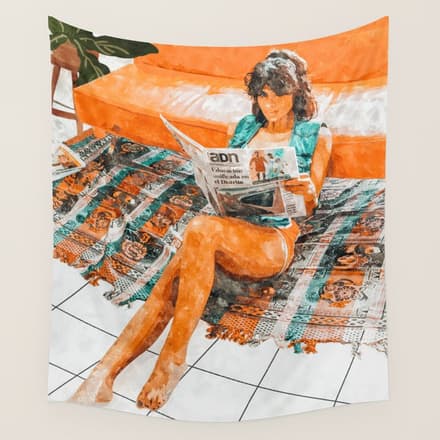 The Gossip Column | Modern Bohemian Woman Hippie DéCor | Staycation Fashion Painting  Wall Tapestry