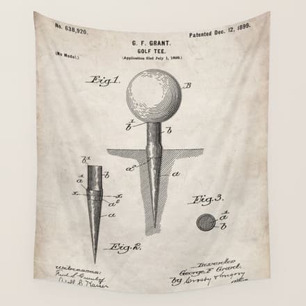 Golf Tee Patent - Golfing Tee Art - Antique Wall Tapestry