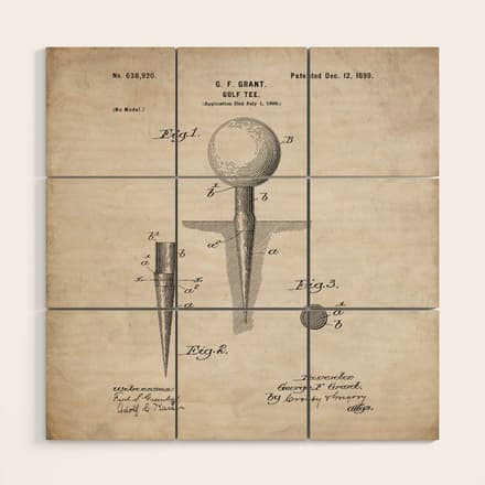 Golf Tee Patent - Golfing Tee Art - Antique Wood Wall Art