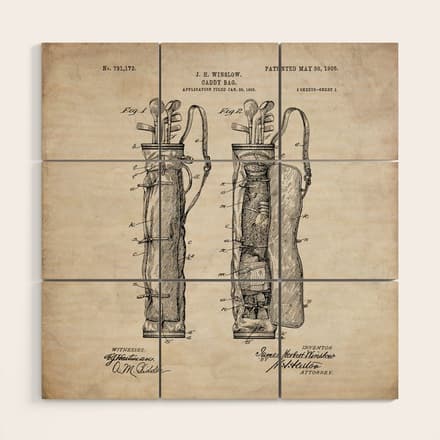 Golf Bag Patent - Caddy Art - Antique Wood Wall Art