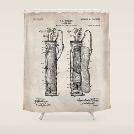 Golf Bag Patent - Caddy Art - Antique Shower Curtain