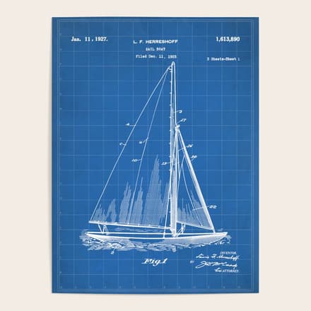 Sailboat Patent - Yacht Art - Blueprint Poster