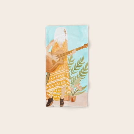 Music Soothes My Soul | Urban Hippie Bohemian Woman Playing The Guitar | Plant Lady Painting Bath Towel