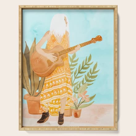 Music Soothes My Soul | Urban Hippie Bohemian Woman Playing The Guitar | Plant Lady Painting Serving Tray