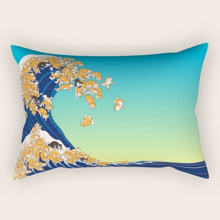 Shiba Inu In Great Wave Rectangular Pillow
