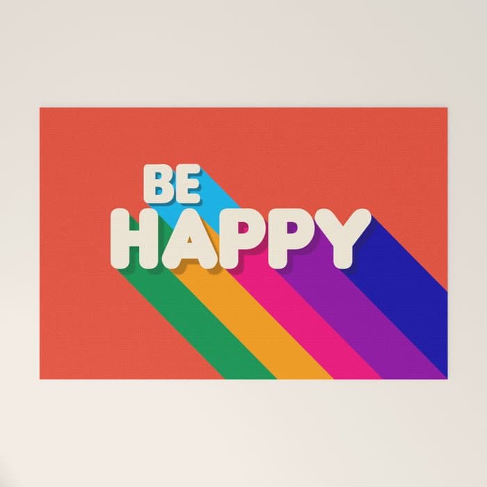 BE HAPPY - rainbow retro typography Welcome Mat