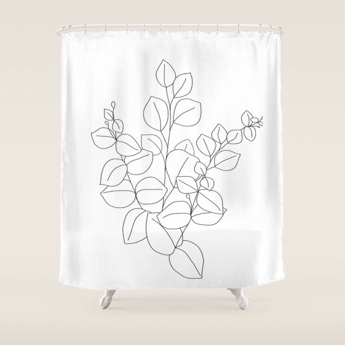 Minimalistic Eucalyptus Line Art Shower Curtain
