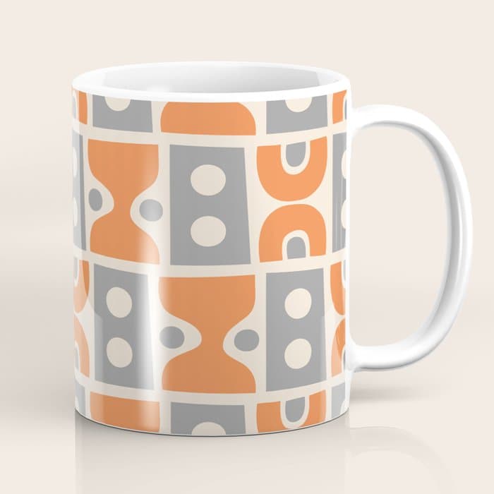 Funky Mid Century Modern Pattern 694 Orange and Gray Coffee Mug