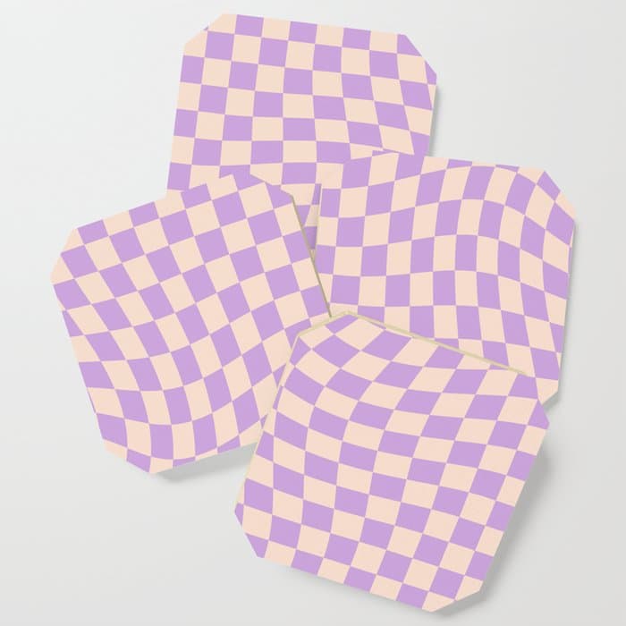 Check V - Lilac Twist â Checkerboard Print Coaster