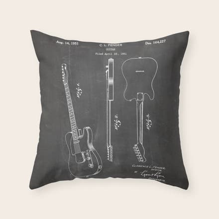 Electric Guitar Patent - Guitar Player Art - Black Chalkboard Throw Pillow