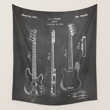 Bass Guitar Patent - Bass Guitarist Art - Black Chalkboard Wall Tapestry