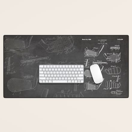 Golf Clubs Patent - Golfing Art - Black Chalkboard Desk Mat