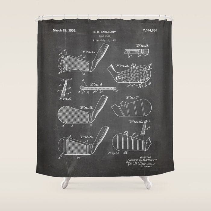 Golf Clubs Patent - Golfing Art - Black Chalkboard Shower Curtain