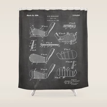 Golf Clubs Patent - Golfing Art - Black Chalkboard Shower Curtain