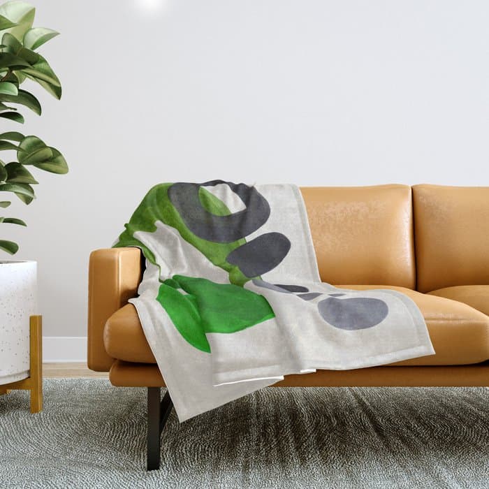 Minimalist Modern Mid Century Colorful Abstract Shapes Olive Green Retro Funky Shapes 60's Vintage Throw Blanket