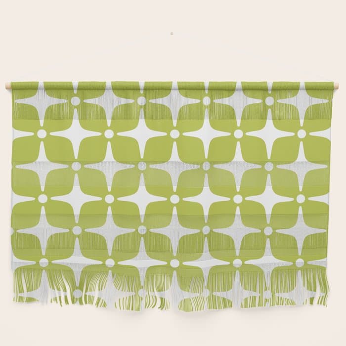 Mid Century Modern Star Pattern Chartreuse Green 2 Wall Hanging