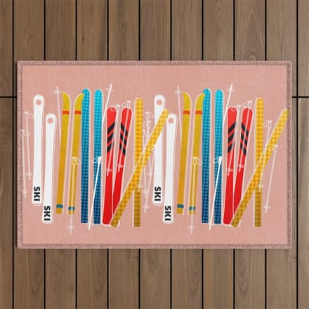 Colorful Ski Illustration And Pattern No 2 Outdoor Rug