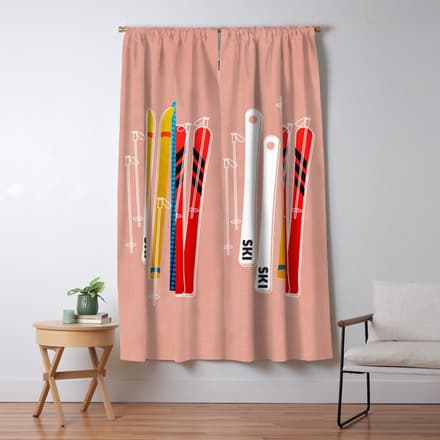 Colorful Ski Illustration And Pattern No 2 Window Curtain