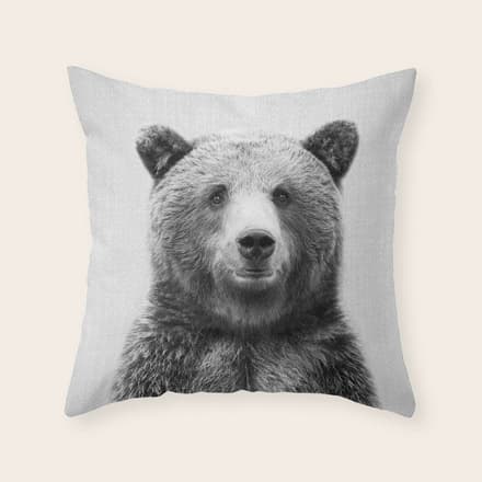 Grizzly Bear - Black & White Throw Pillow