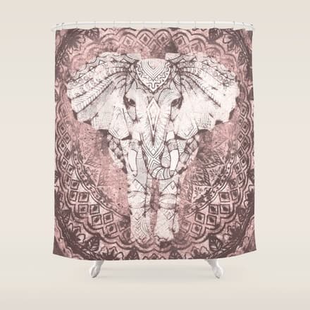 Bohemian, Elephant, Mandala, Blush, Moon Shower Curtain