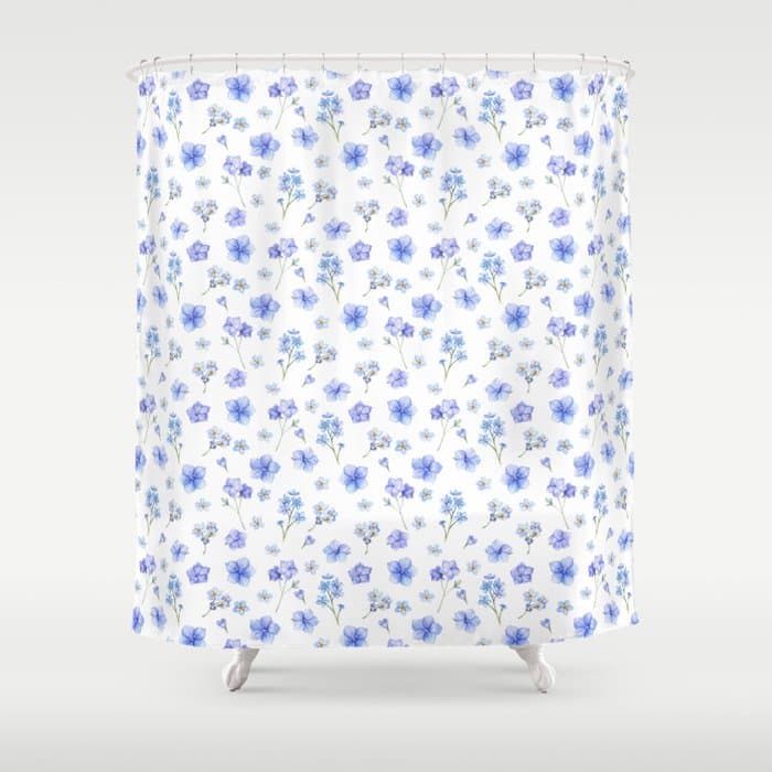 Elegant blush blue yellow watercolor floral pattern Shower Curtain