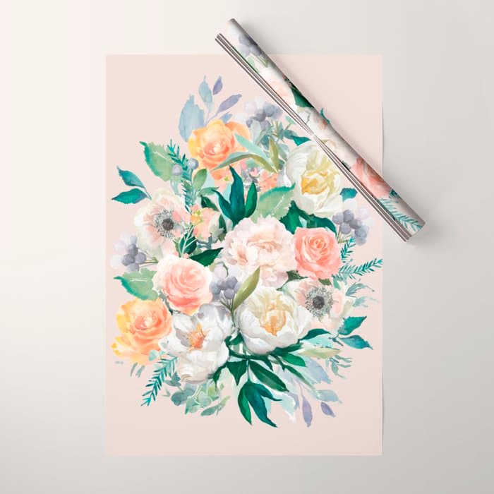 Pastel flower bouquet with roses Wrapping Paper