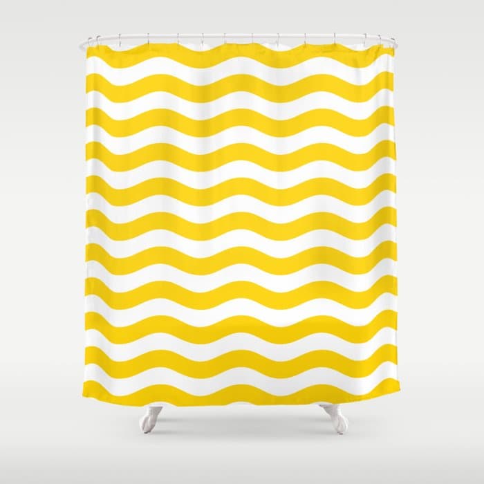 Wavy Stripes Patten Yellow Shower Curtain