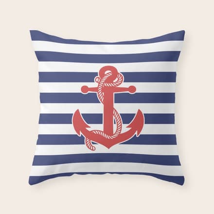 Retro Navy Anchor And Stripes Pattern 222 Red White And Blue Throw Pillow