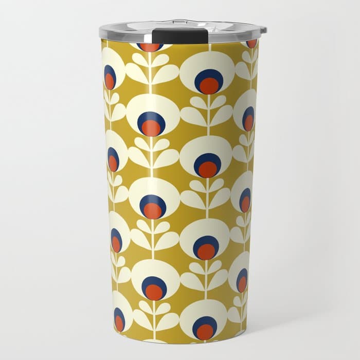 Flowers geometry mustard - retro pattern no3 Travel Mug